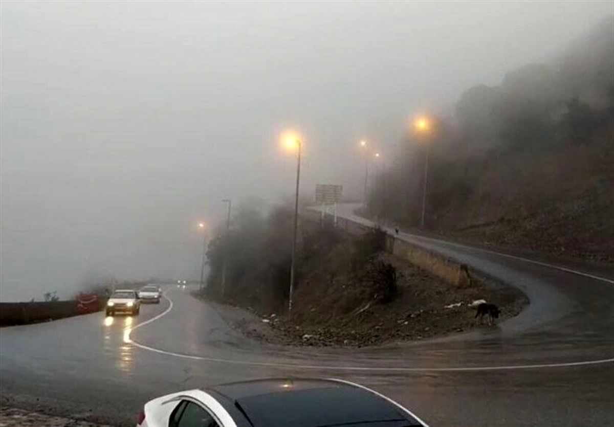 بارش باران و مه گرفتگی در هراز، فیروزکوه و چالوس